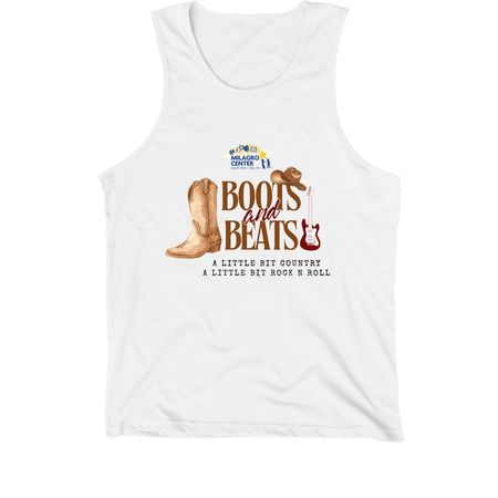 Boots and Beats, a White Premium Cotton Tank