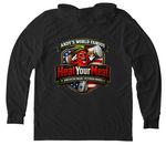 HeatYourMeat?? American Made Veteran Owned, a Space Black Allmade Eco Triblend Hoodie Tee (back-view)