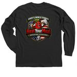 HeatYourMeat?? American Made Veteran Owned, a Black Classic Long Sleeve Tee (back-view)