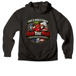 HeatYourMeat?? American Made Veteran Owned, a Black Premium Heavyweight Pullover Hoodie (back-view)