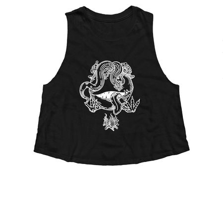 Bagagwa (White Outline), a Solid Black Blend Women?s Cropped Racerback Tank
