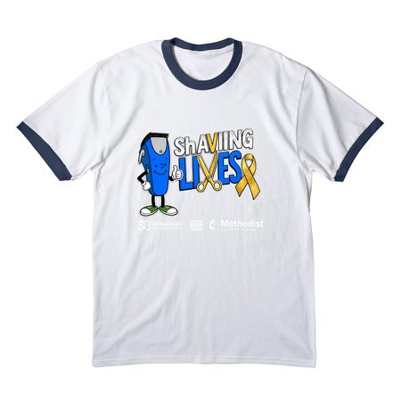 St. Baldrick's ShAVING LIVES team shirt, a White/ Navy Cotton Ringer Tee