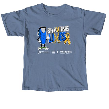 St. Baldrick's ShAVING LIVES team shirt, a Blue Jean Comfort Colors Unisex Tee