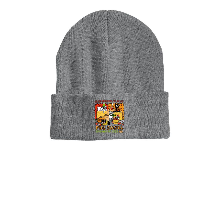 2026&nbsp;GMPR Pug Social Winter Hats, a Dark Heather Grey Printed Cuffed Beanie