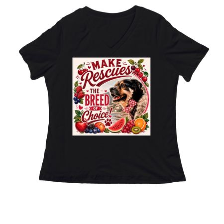 Make Rescues The Breed Of Choice With Fruity&nbsp;, a Black Women's Relaxed V-Neck Tee