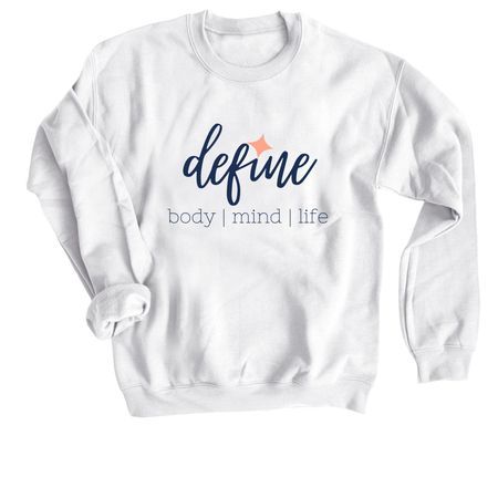 Define White Apperal, a White Crewneck Sweatshirt