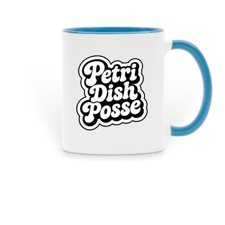 Petri Dish Posse Mug, a Light Blue Two-Tone Ceramic Mug