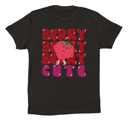 BERRY BERRY BERRY CUTE STRAWBERRY BABE, a Black Premium Cotton Tee