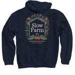 Slow, Wholehearted. (back graphic), a Navy Pullover Hoodie (back-view)