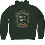 Slow, Wholehearted. (back graphic), a Heather Forest Zip Up Hoodie (back-view)