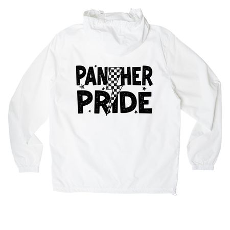 Panther Pride Jacket (Front&Back-Black), a White Packable Anorak (back-view)