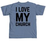 I LOVE MY CHURCH T-Shirt, a Blue Jean Comfort Colors Unisex Tee (back-view)