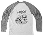 2026 OH WITO Shirts!, a Aluminum Grey/ Bright White Allmade Eco Triblend Colorblock Raglan Long Sleeve Tee (back-view)