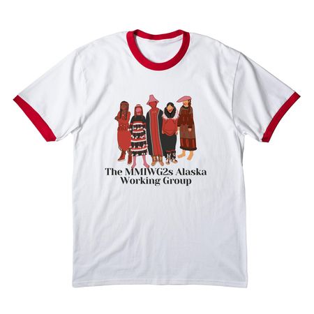 MMIWG2S Alaska, a White/ Red Cotton Ringer Tee
