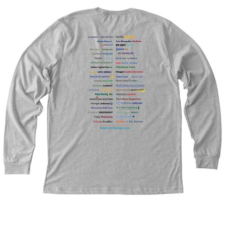 Fair. Fearless. Free. (with state outlets), a Athletic Heather Premium Long Sleeve Tee (back-view)