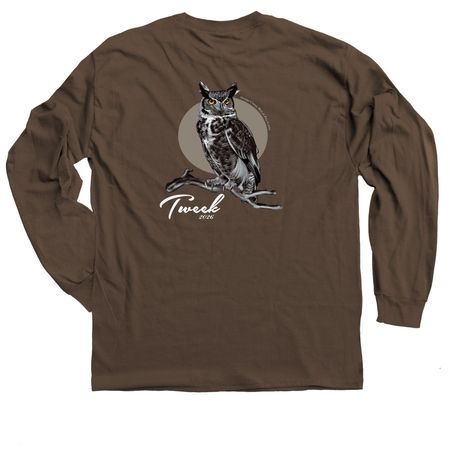 Tweek 2026 Runner-Up #B! (2-sided, back art), a Dark Chocolate Classic Long Sleeve Tee