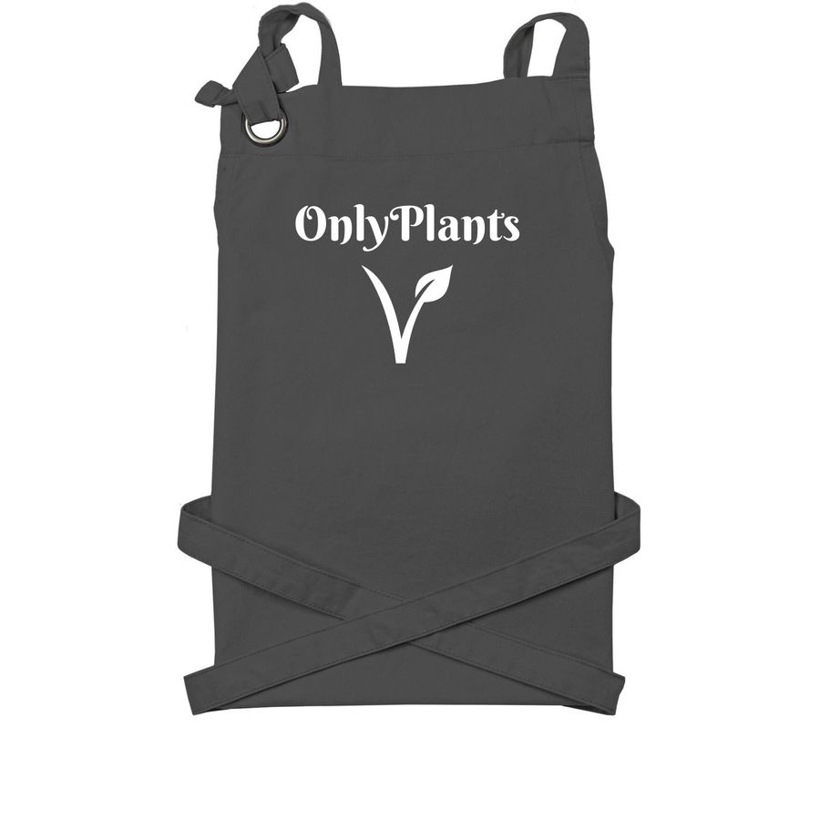 Only Plants Vegan Apron, a Dark Grey Cotton Canvas Pocket Apron
