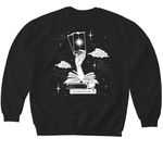 ? The Bookish Tarot&nbsp;Apparel Collection ?, a Black Softstyle Crewneck Sweatshirt (back-view)