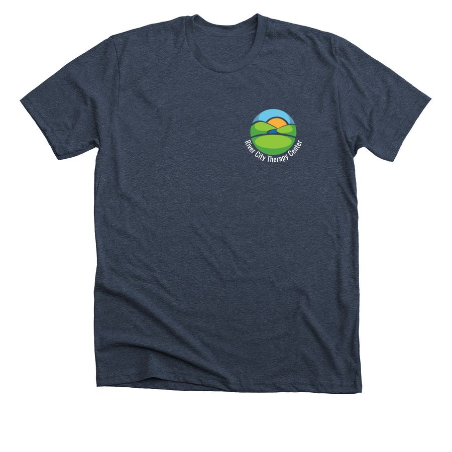 RCTC's Logo - White Text, a Heather Midnight Navy Premium Unisex Tee