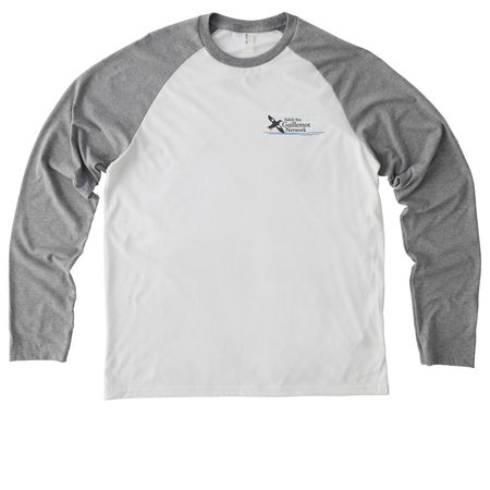 Shhhh...I'm birding. Full Logo., a Aluminum Grey/ Bright White Allmade Eco Triblend Colorblock Raglan Long Sleeve Tee