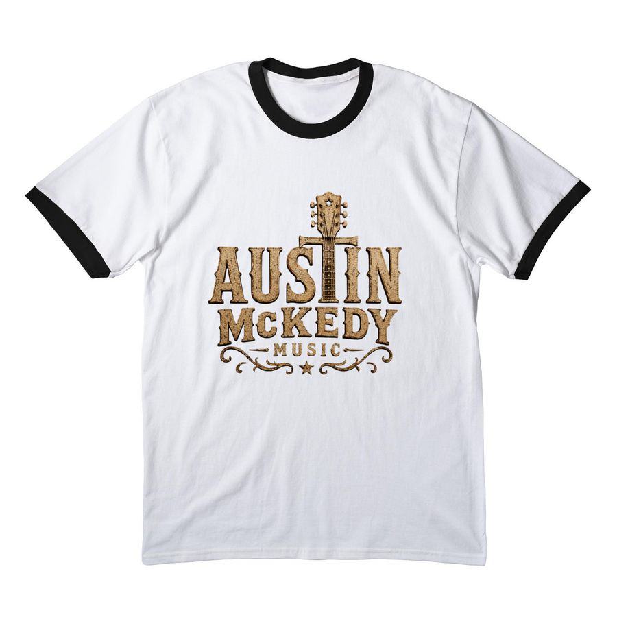 Rustic Austin Logo Shirt, a White/ Jet Black Cotton Ringer Tee