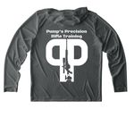 Pump's Precision Rifle Training, a Dark Smoke Grey UV Performance Long Sleeve Hoodie (back-view)