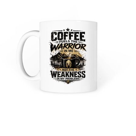 The Warrior's Coffee Mug, a White Coffee Mug (back-view)