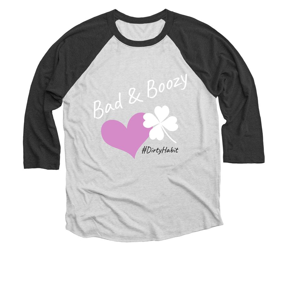 Bad & Boozy St. Pat's, a Black and Heather White 3/4 Sleeve Baseball Tee