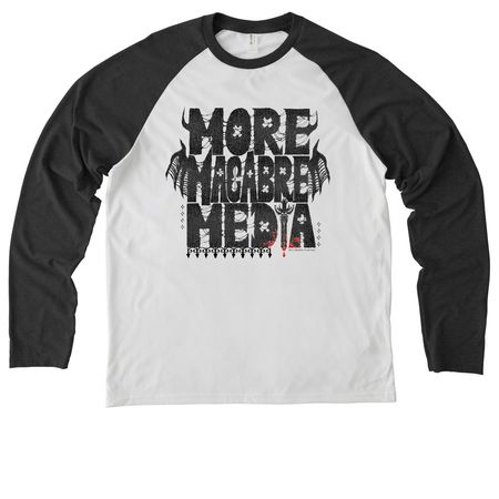 More Macabre Media, a Space Black/ Bright White Allmade Eco Triblend Colorblock Raglan Long Sleeve Tee