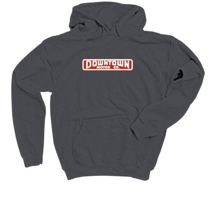 Vintage DOWNTOWN MOTOR CO logo ? seasonal, a Charcoal Youth Pullover Hoodie