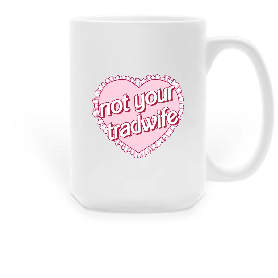 Not Your Tradwife - Vintage Heart Mug, a White Large Coffee Mug