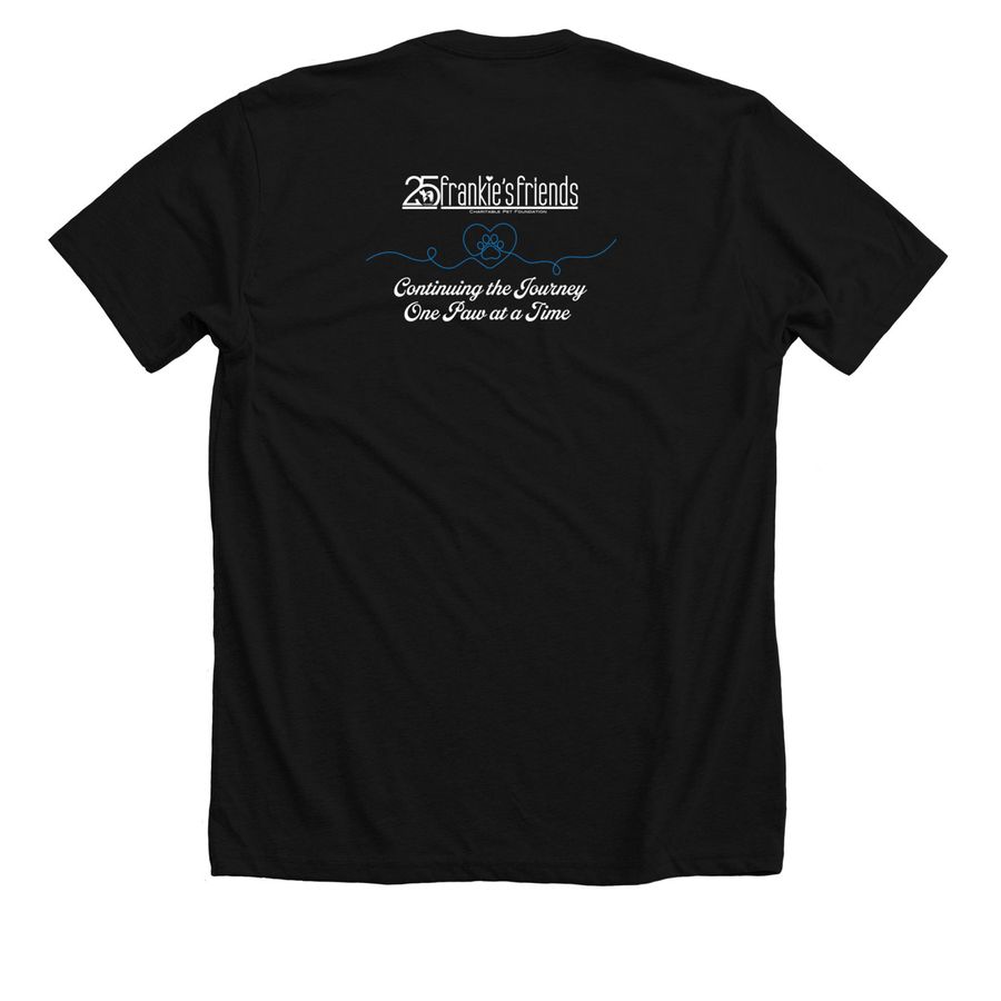 25 Years of Saving Pets' Lives, a Solid Black Blend Premium Unisex Tee (back-view)