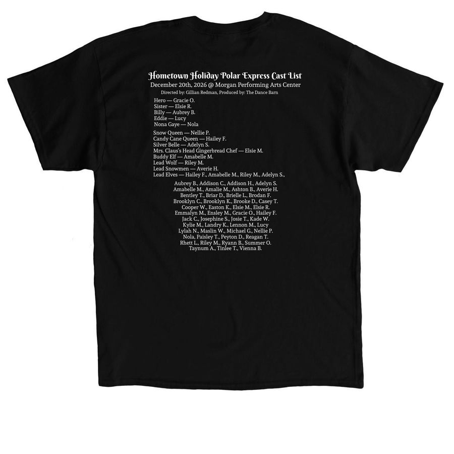 2026 Polar Express Cast Shirt, a Black Classic Unisex Tee (back-view)