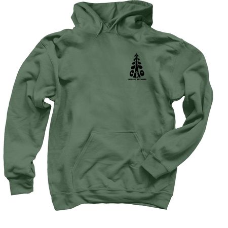 College Outdoors Circle Logo Tops, a Military Green Pullover Hoodie