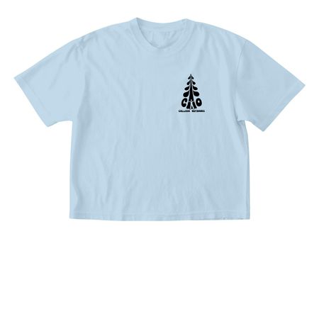 College Outdoors Circle Logo Tops, a Chambray Comfort Colors Boxy Tee