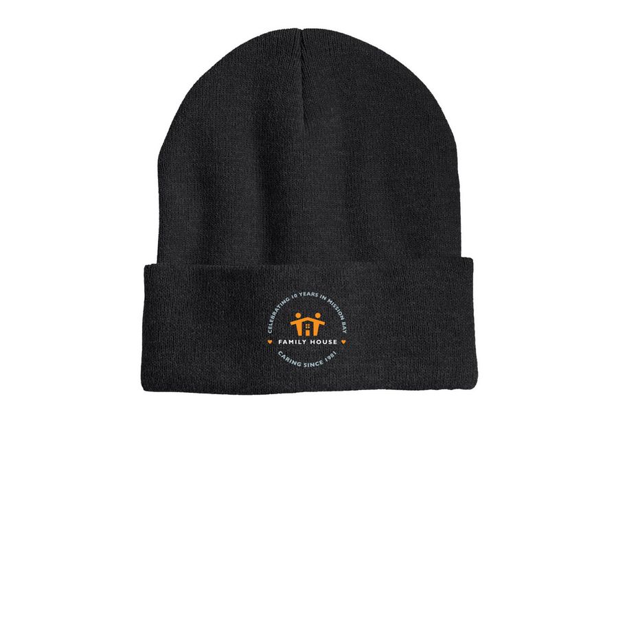 Family House Beanie, a Heather Charcoal Printed Cuffed Beanie