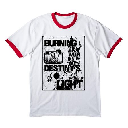 Burning with destiny's light, a White/ Red Cotton Ringer Tee