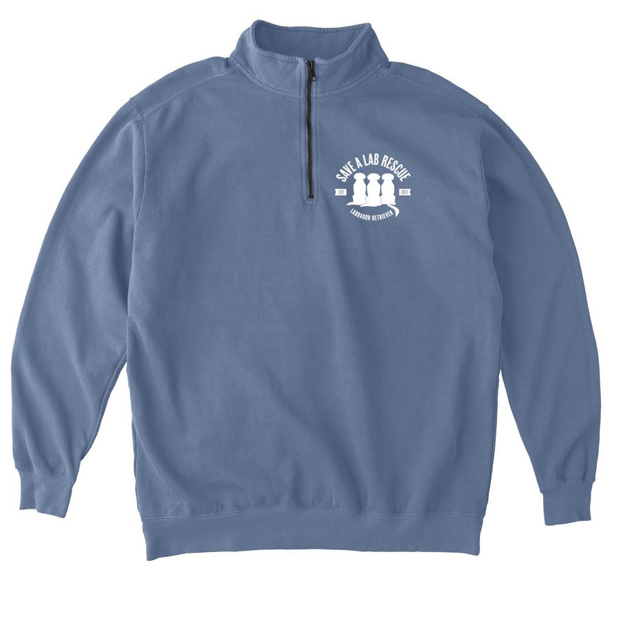 Sit Happens, a Blue Jean Comfort Colors Quarter Zip Pullover