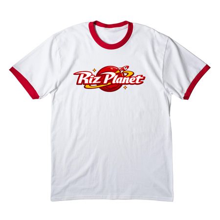 Riz Planet Collection, a White/ Red Cotton Ringer Tee