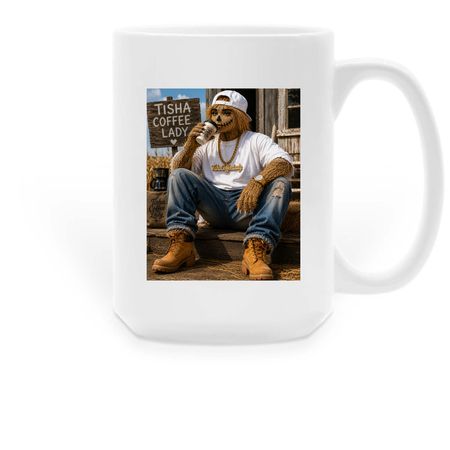 He scares away stress with coffee, a White Large Coffee Mug