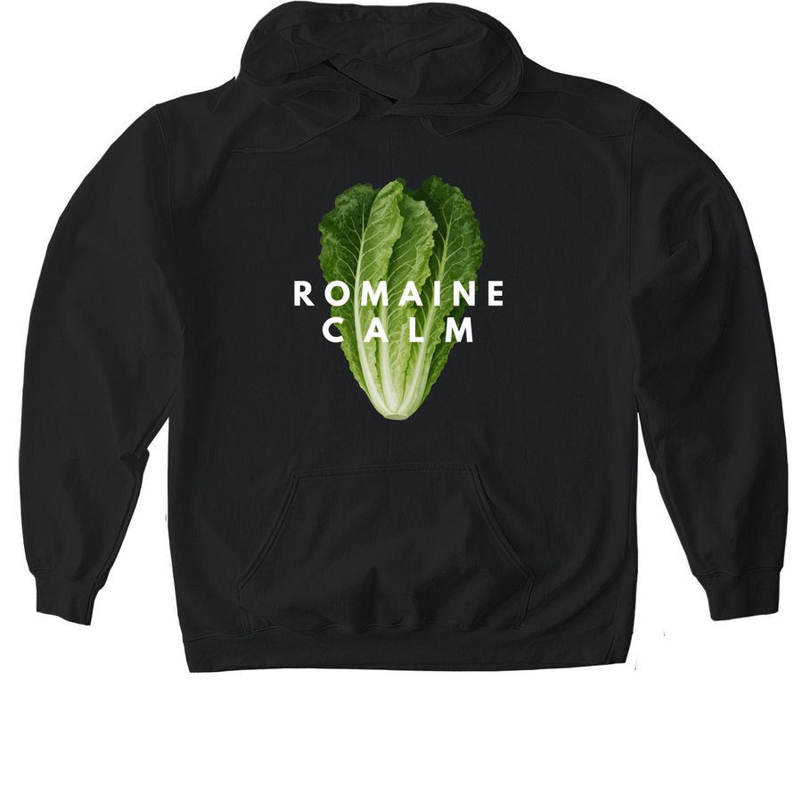 Romaine Calm, a Black Gildan Softstyle Pullover Hoodie