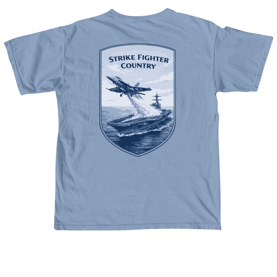 F/A-18 Carrier - Fly Navy Front, a Washed Denim Comfort Colors Unisex Tee (back-view)