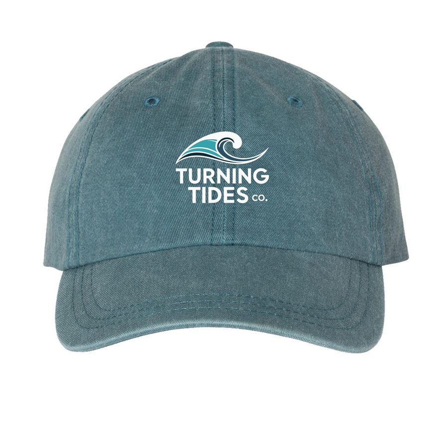Turning Tides Signature Hat, a Teal Printed Pigment Dye Baseball Cap