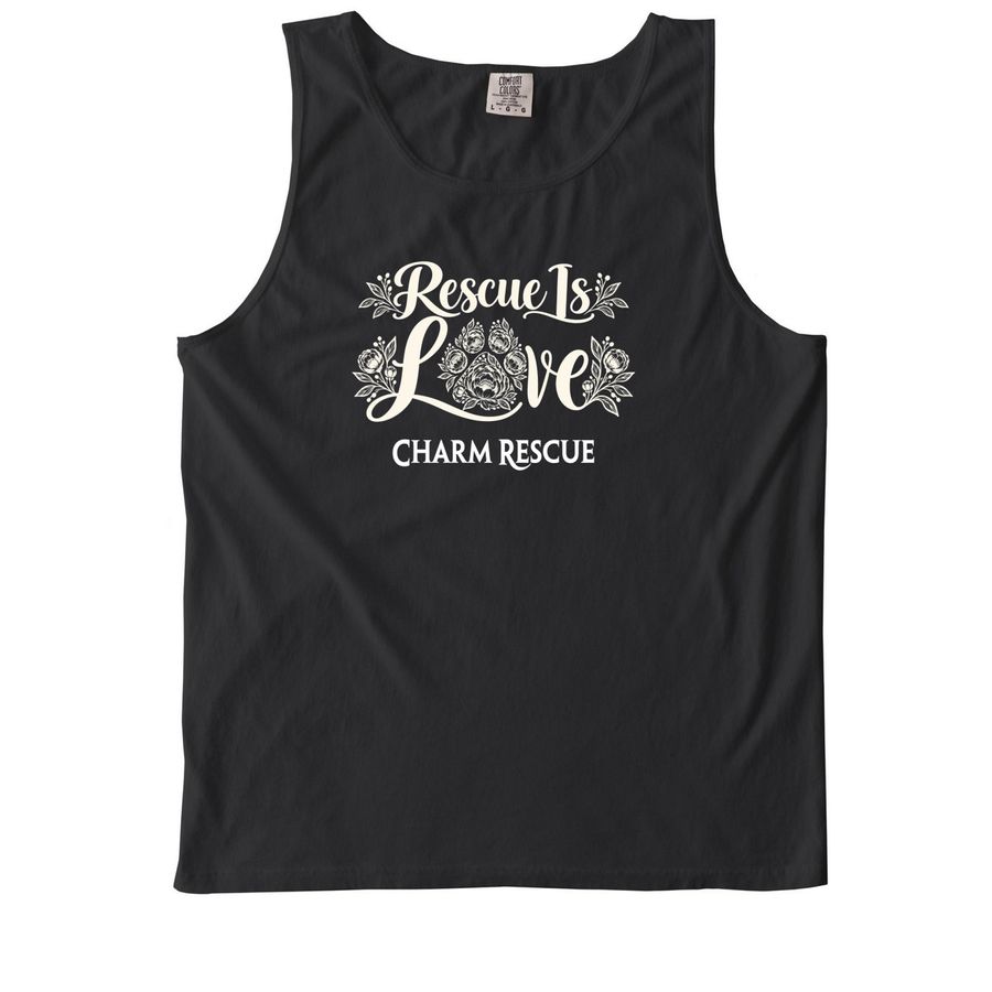 Rescue is Love, a Black Comfort Colors Tank Top