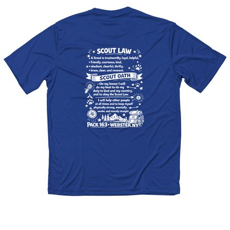 Pack 163 Oath & Law Performance Shirt, a True Royal Classic Performance Tee (back-view)