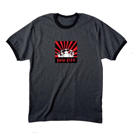 Punk Farm graffiti sticker T, a Dark Heather Grey/ Jet Black Cotton Ringer Tee
