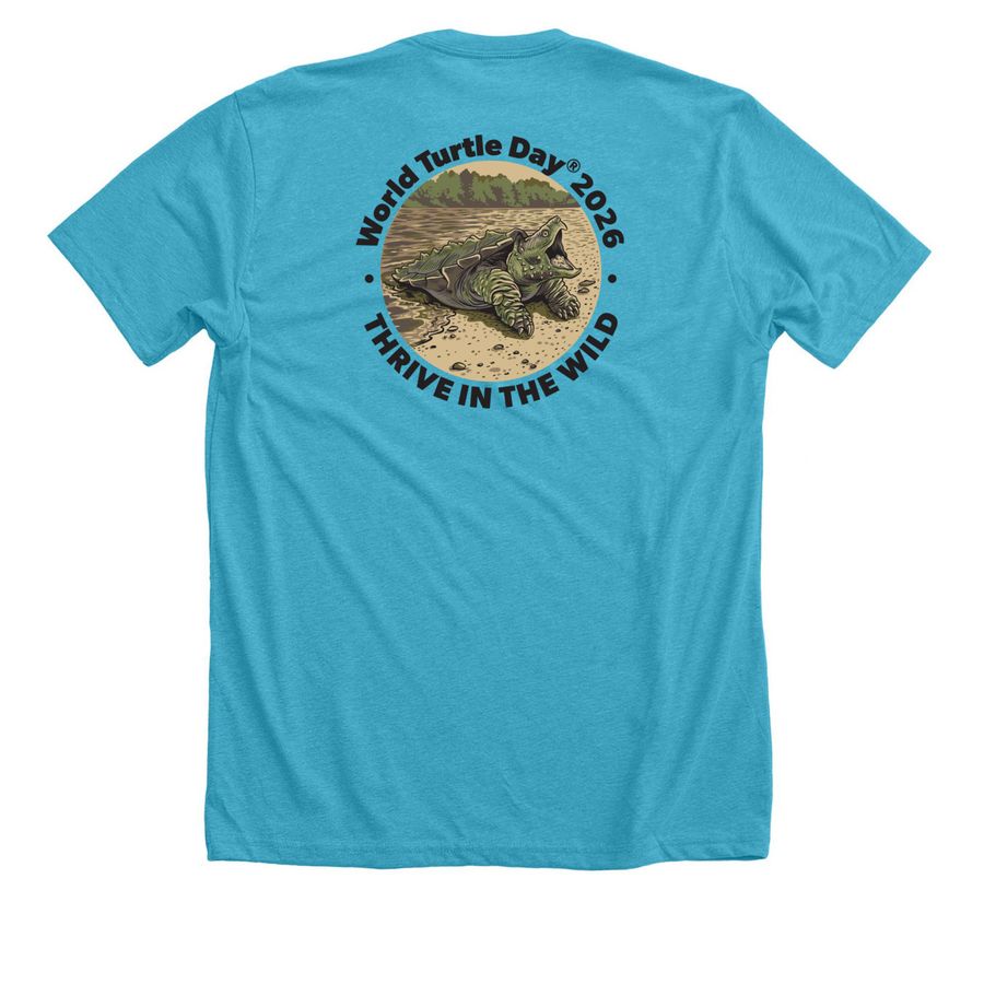 World Turtle Day? 2026 - TSA Logo, a Heather Aqua Premium Unisex Tee (back-view)