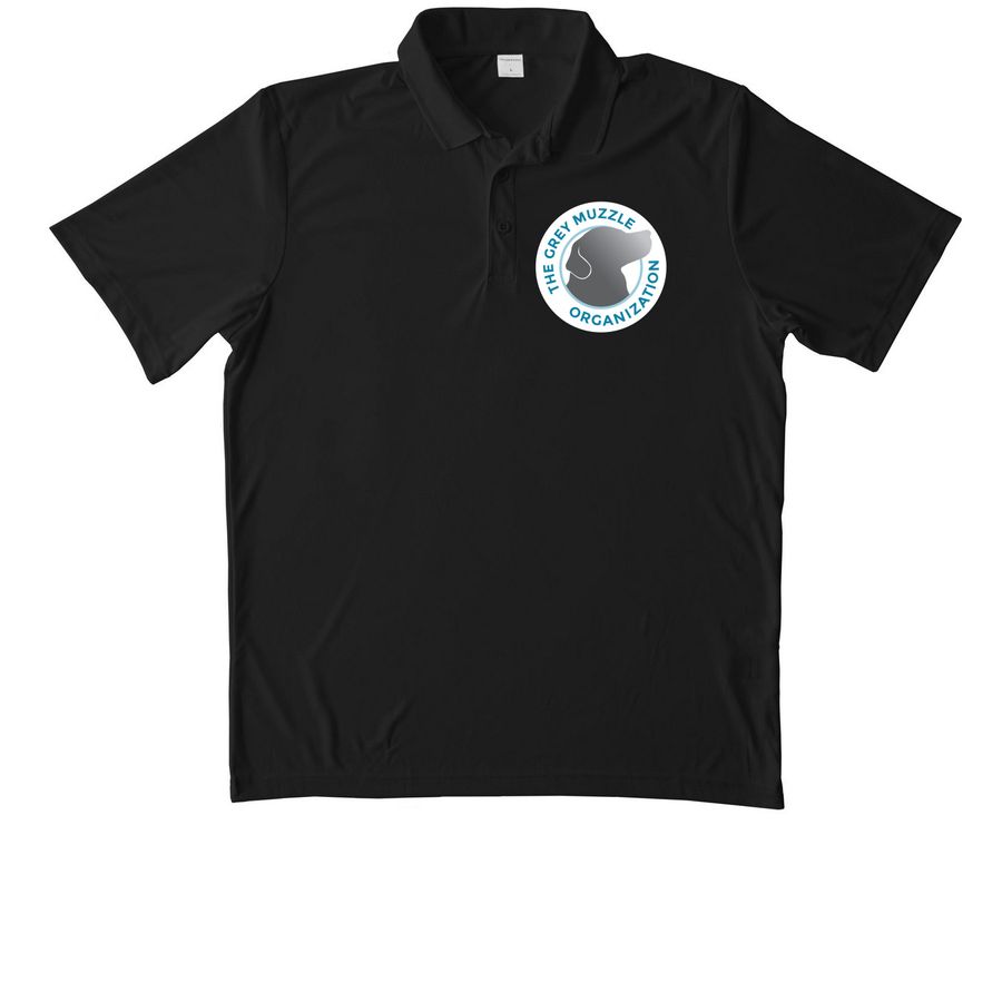 Grey Muzzle Activewear, a Black Unisex Performance Polo