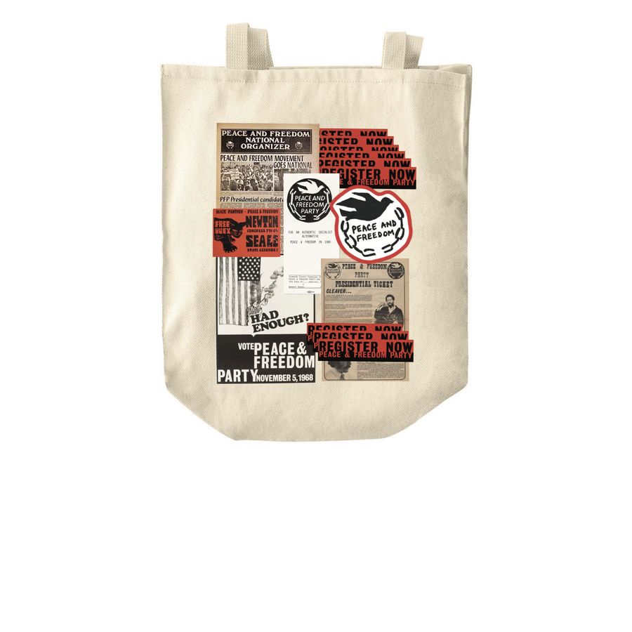 Peace and Freedom Party History Collage Tote&nbsp;, a Natural Over-the-Shoulder Shopping Tote Bag