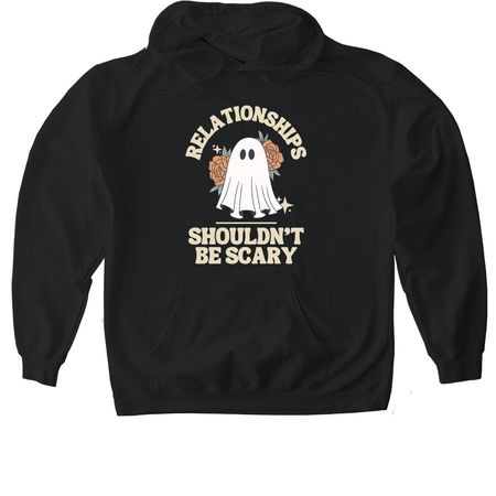 Relationships Shouldn't Be Scary, a Black Gildan Softstyle Pullover Hoodie